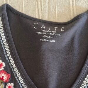 Caite Grey Top with Pink, Green, White, Yellow, Red Floral Embroidery Suze Samll